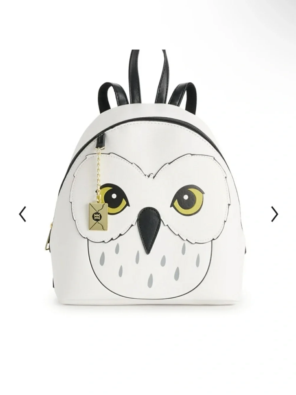 Harry Potter White Owl Face Mini Backpack with Black Trim and Yellow Eye